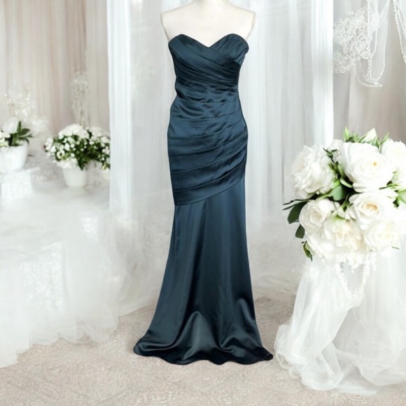 David's Bridal Dresses & Skirts - NWT Strapless Satin Teal Mermaid Style Prom Gown in Original Bag  Size: 2